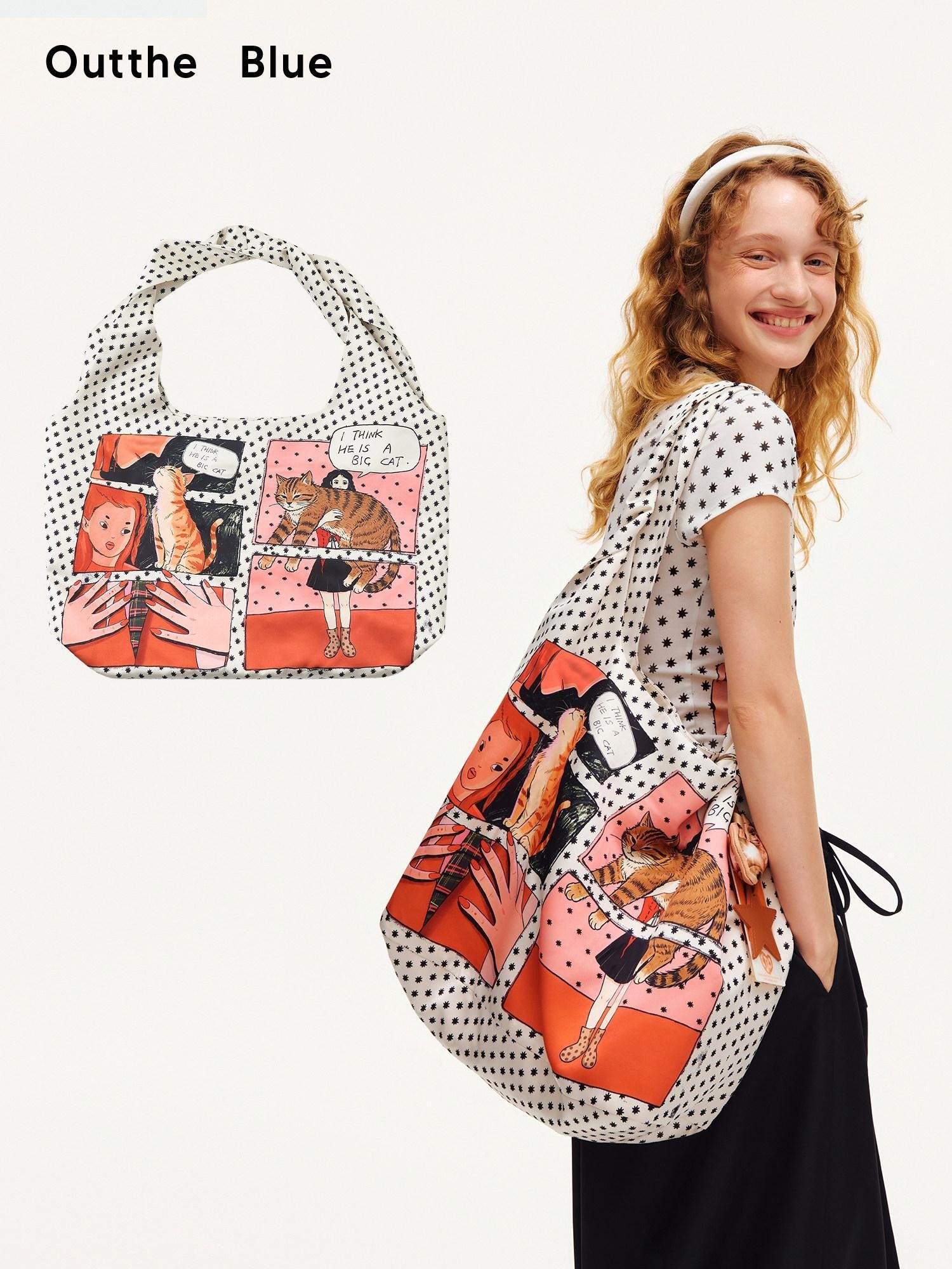 OuttheBlue Satin Comic Print Twist Knot Large Capacity Women&