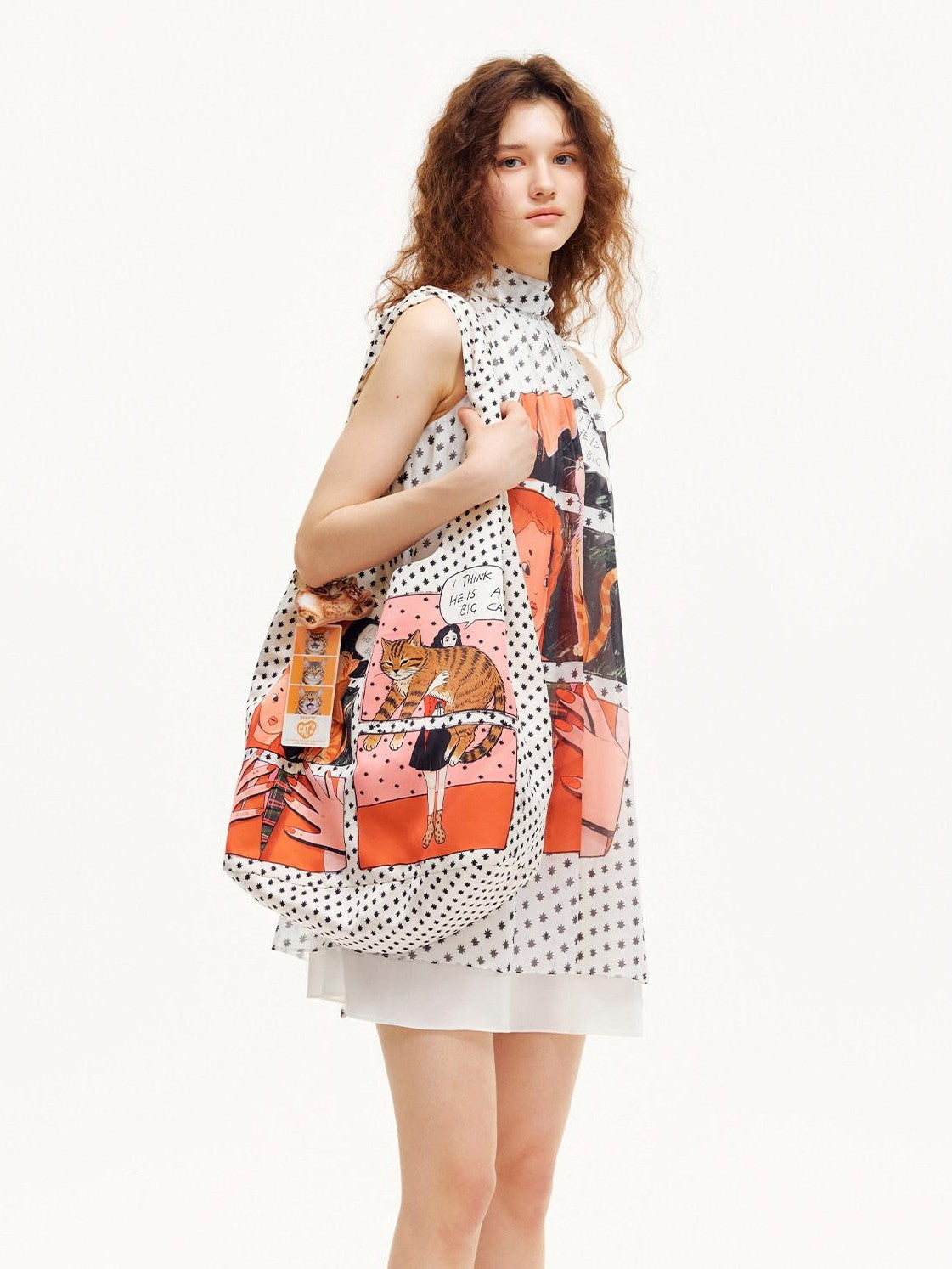 OuttheBlue Satin Comic Print Twist Knot Large Capacity Women&