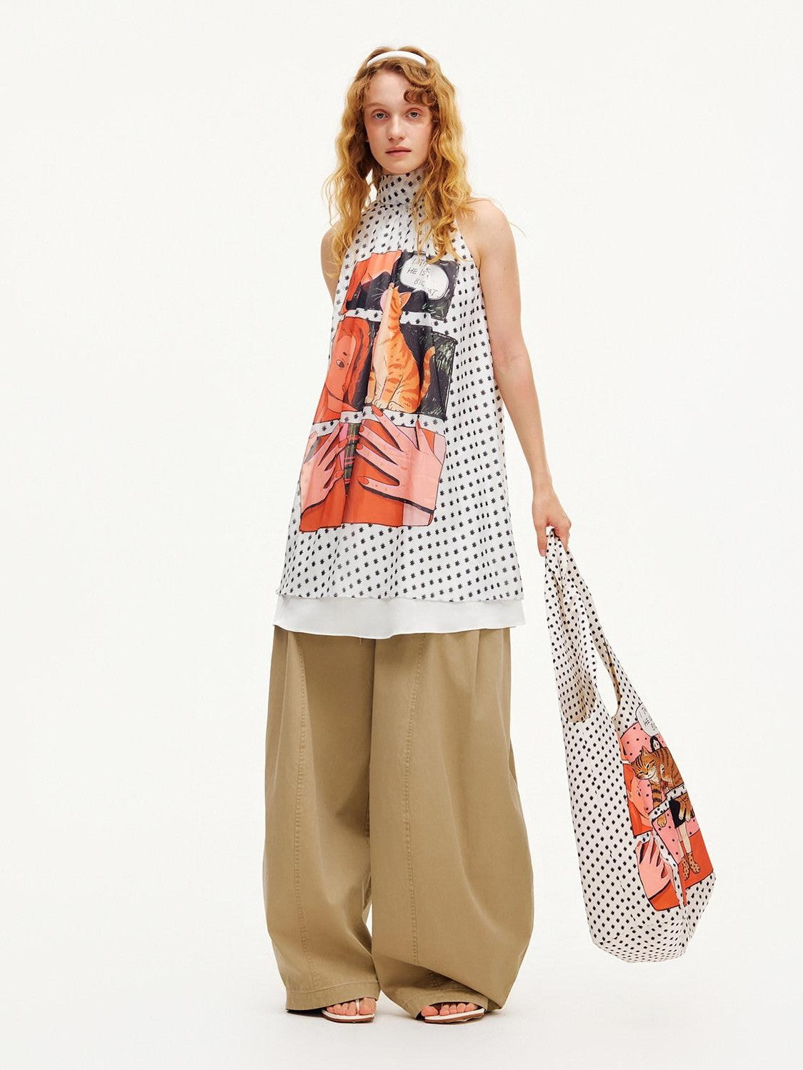 OuttheBlue Satin Comic Print Twist Knot Large Capacity Women&