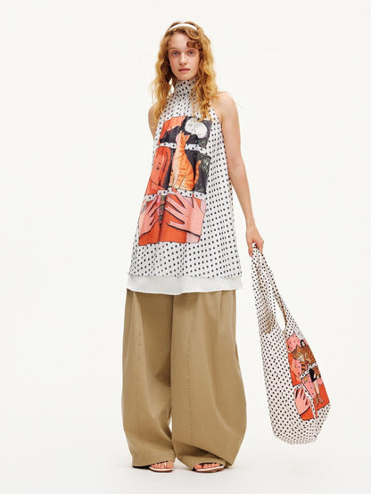 OuttheBlue Satin Comic Print Twist Knot Large Capacity Women&