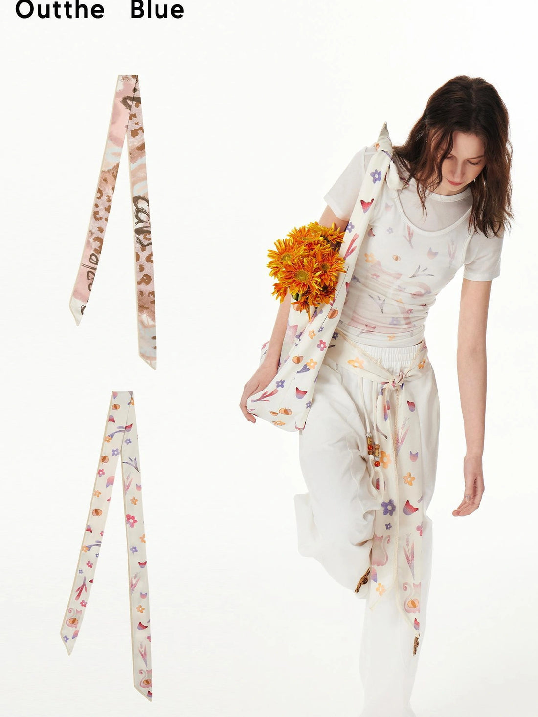 OuttheBlue Satin Leopard Print Scarf Tie Belt