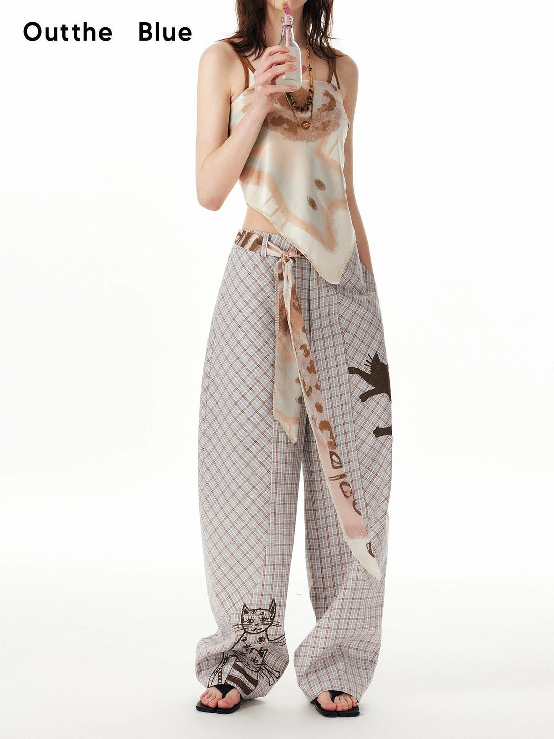 OuttheBlue Satin Leopard Print Scarf Tie Belt