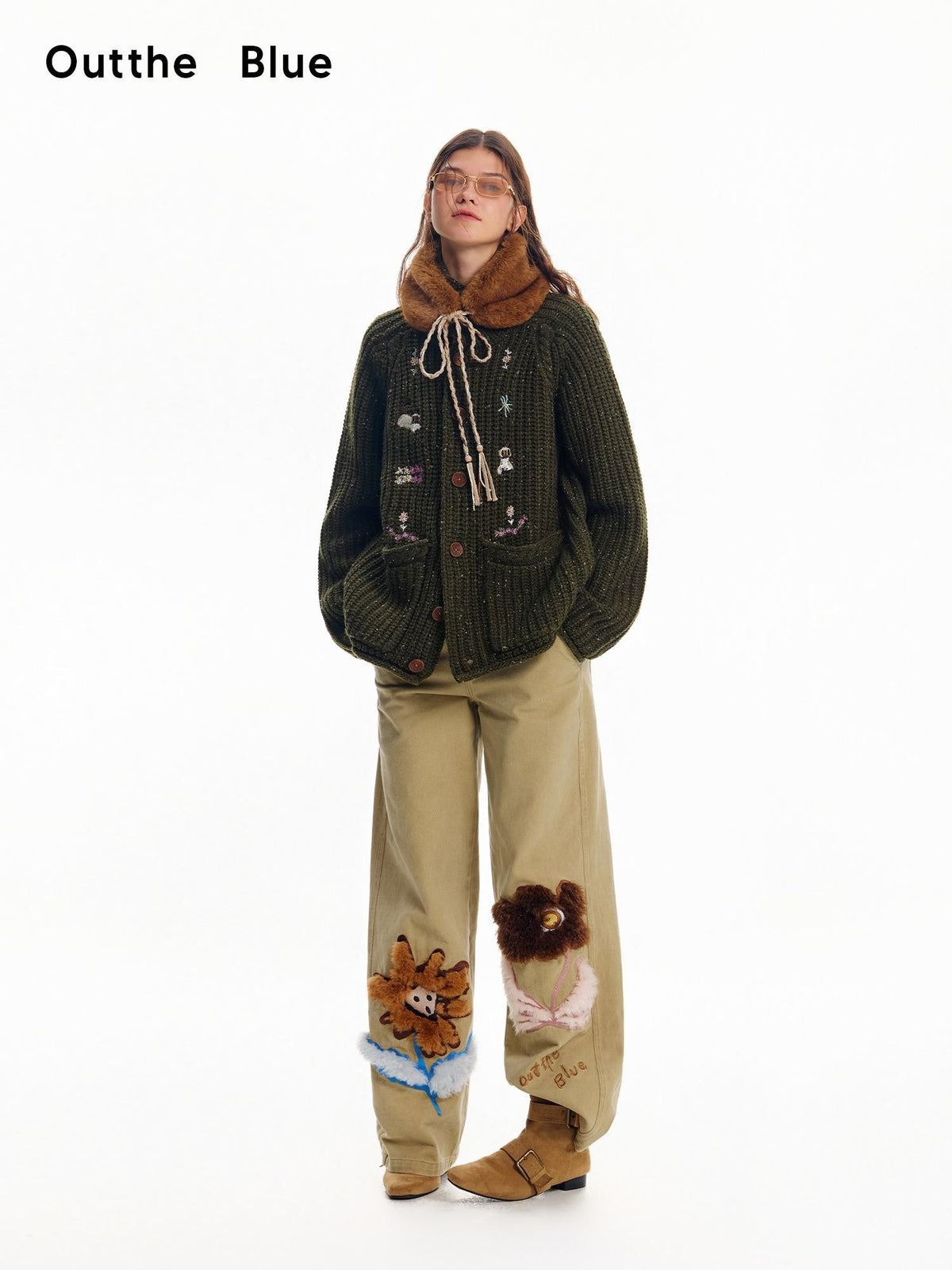 OuttheBlue Siamese Cat Embroidery Turtleneck Wool Blend Women&