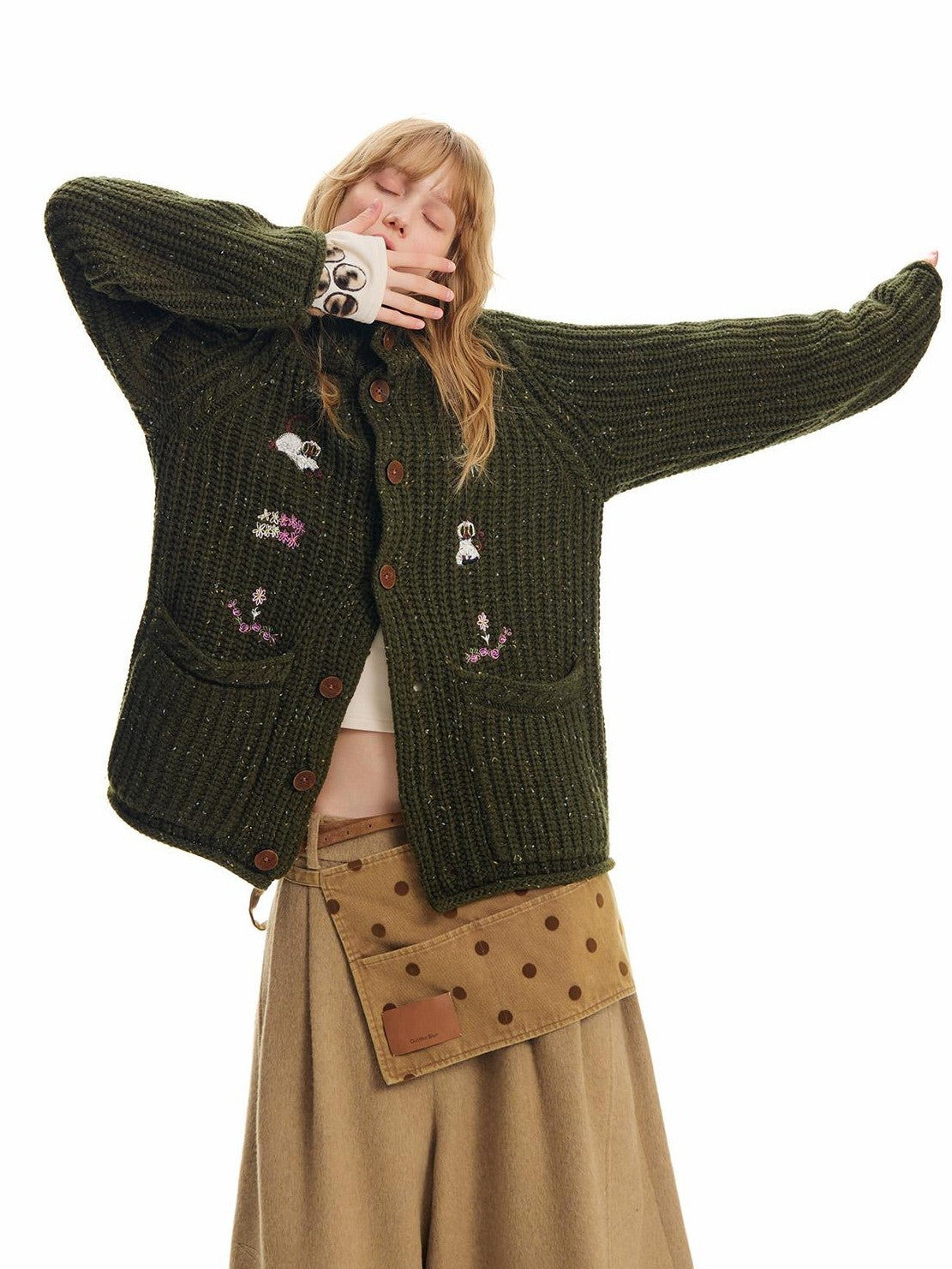 OuttheBlue Siamese Cat Embroidery Turtleneck Wool Blend Women&