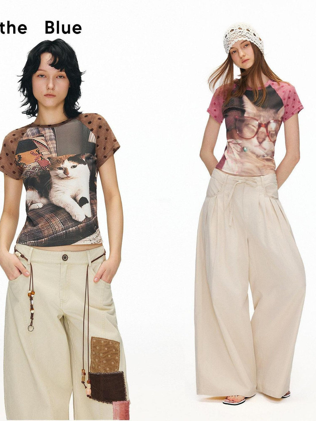 OuttheBlue Sleepy Cat Polka Flocking Print Women&