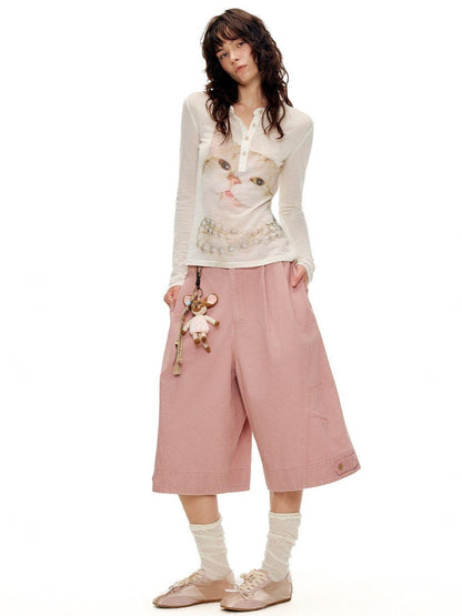 OuttheBlue Sleepy Cat Polka Flocking Print Women&