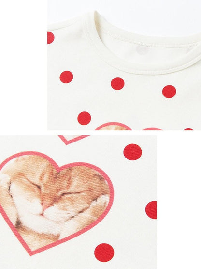 OuttheBlue Sleepy Cat Polka Flocking Print Women&