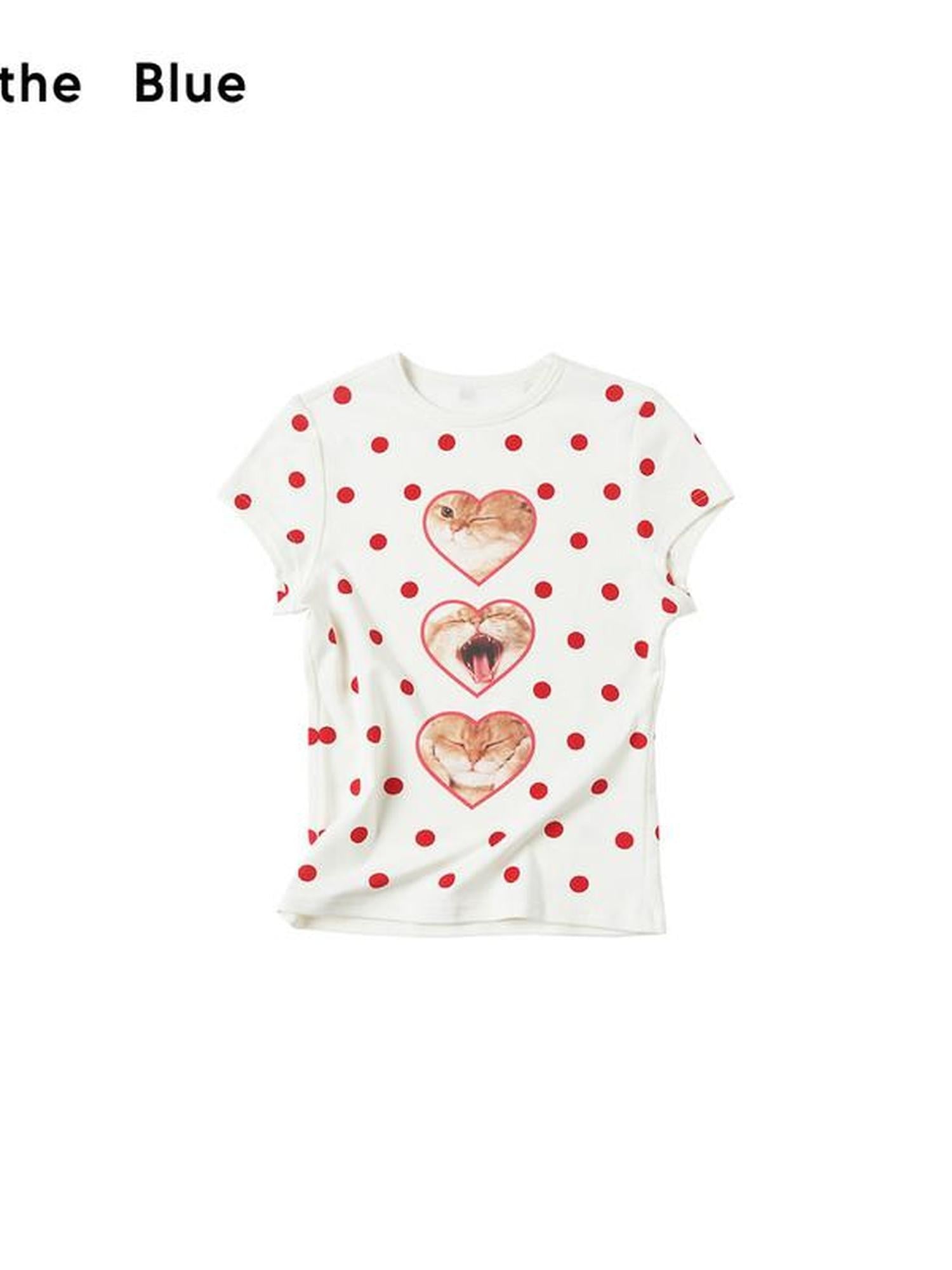 OuttheBlue Sleepy Cat Polka Flocking Print Women&