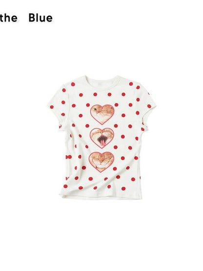 OuttheBlue Sleepy Cat Polka Flocking Print Women&