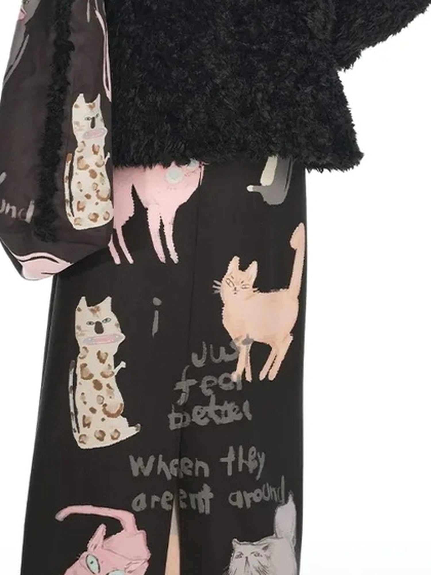 OuttheBlue Slim Fit Black Cropped Faux Fur Coat With Colorful Buttons
