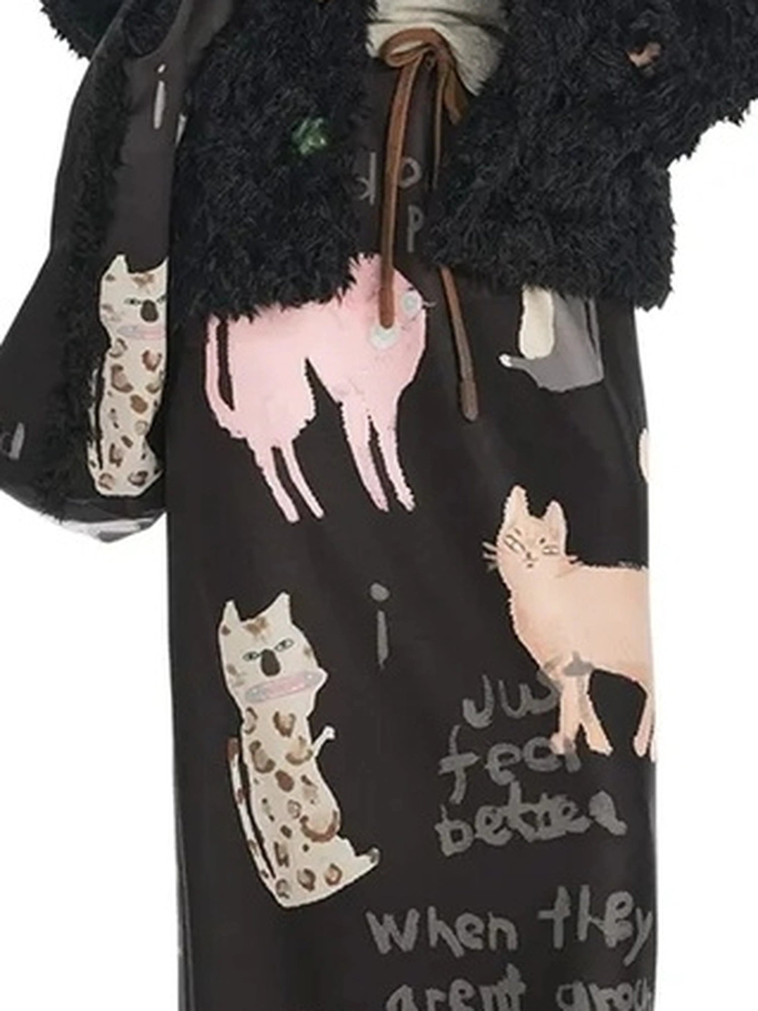 OuttheBlue Slim Fit Black Cropped Faux Fur Coat With Colorful Buttons