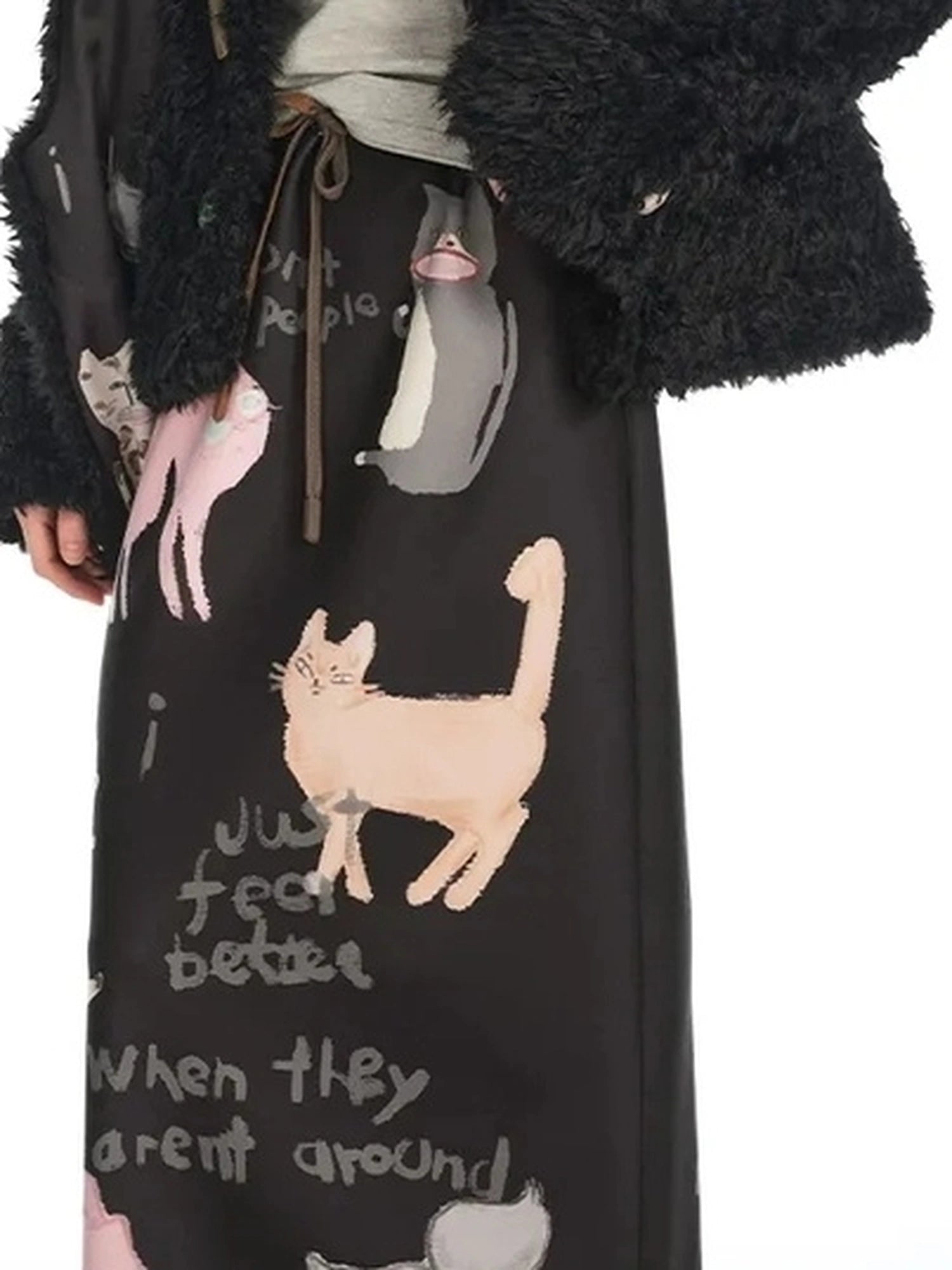 OuttheBlue Slim Fit Black Cropped Faux Fur Coat With Colorful Buttons