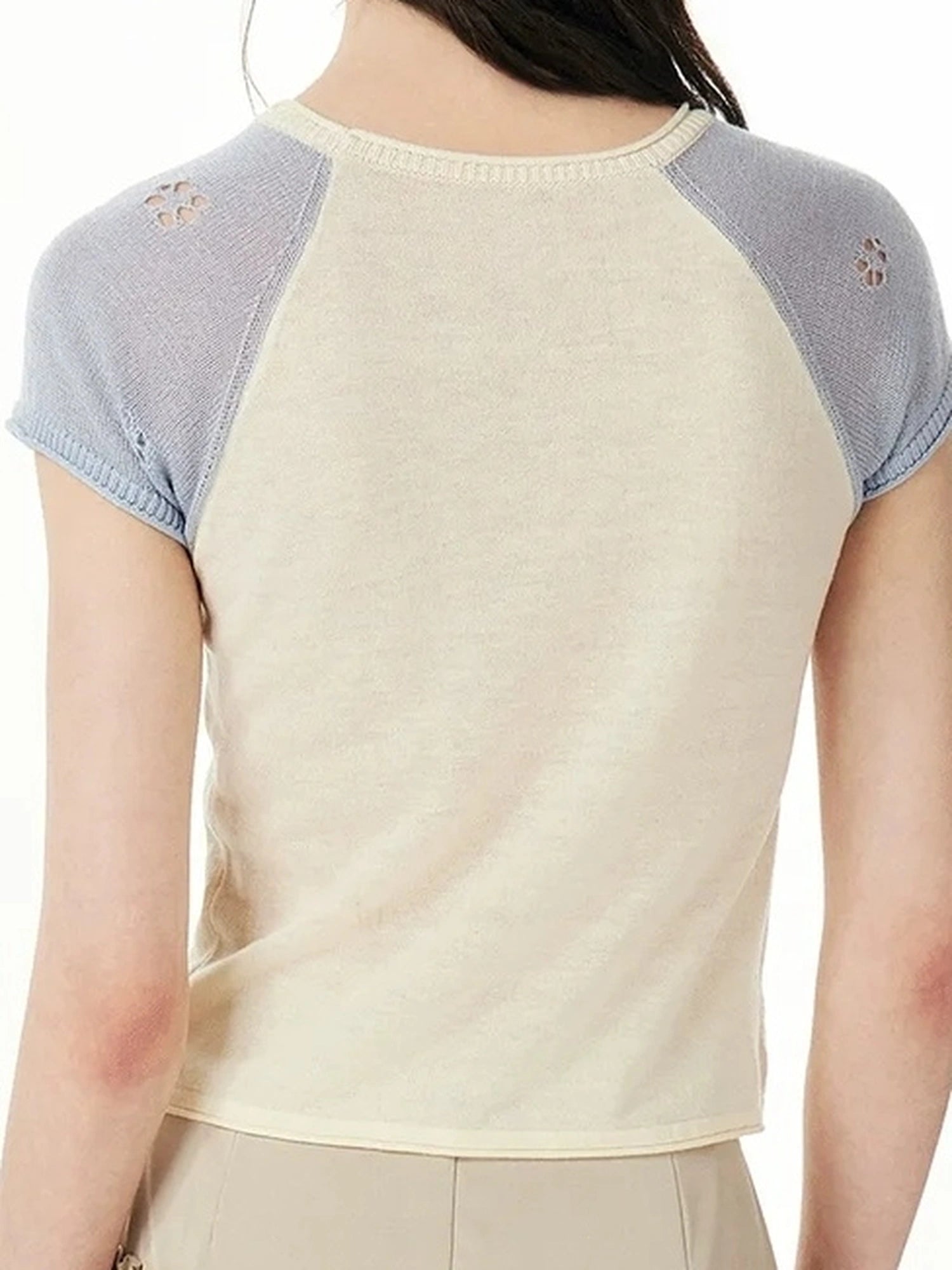 OuttheBlue Slim Fit Jacquard Teal Blue Tencel Wool Short Sleeve T-shirt