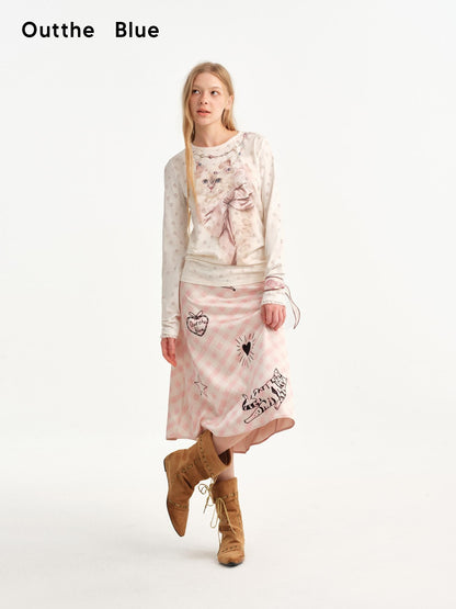 OuttheBlue Slimming Cat Print Lace Collar Women&