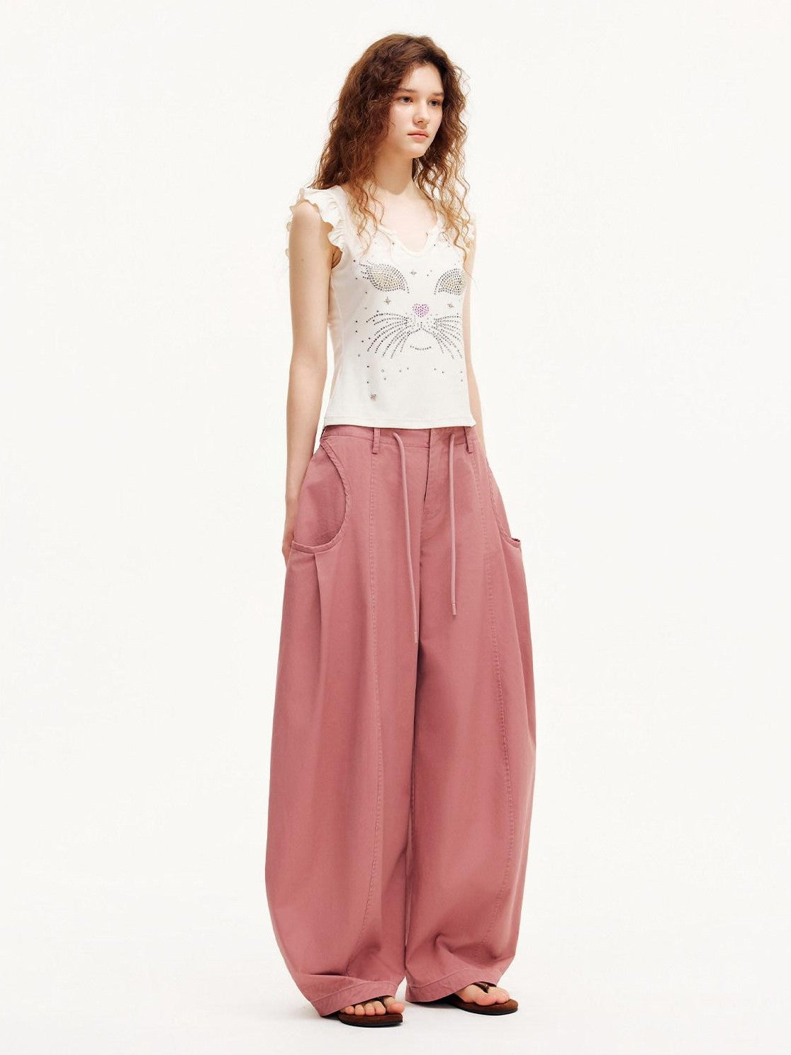 OuttheBlue Smoky Pink Pleated Washed Large Pocket Drawstring Women&