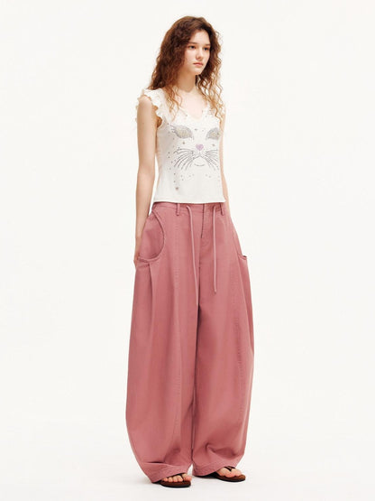 OuttheBlue Smoky Pink Pleated Washed Large Pocket Drawstring Women&