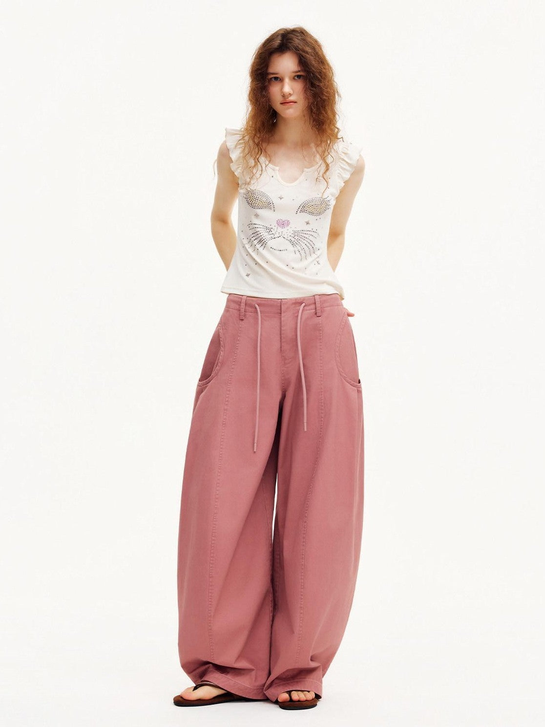 OuttheBlue Smoky Pink Pleated Washed Large Pocket Drawstring Women&