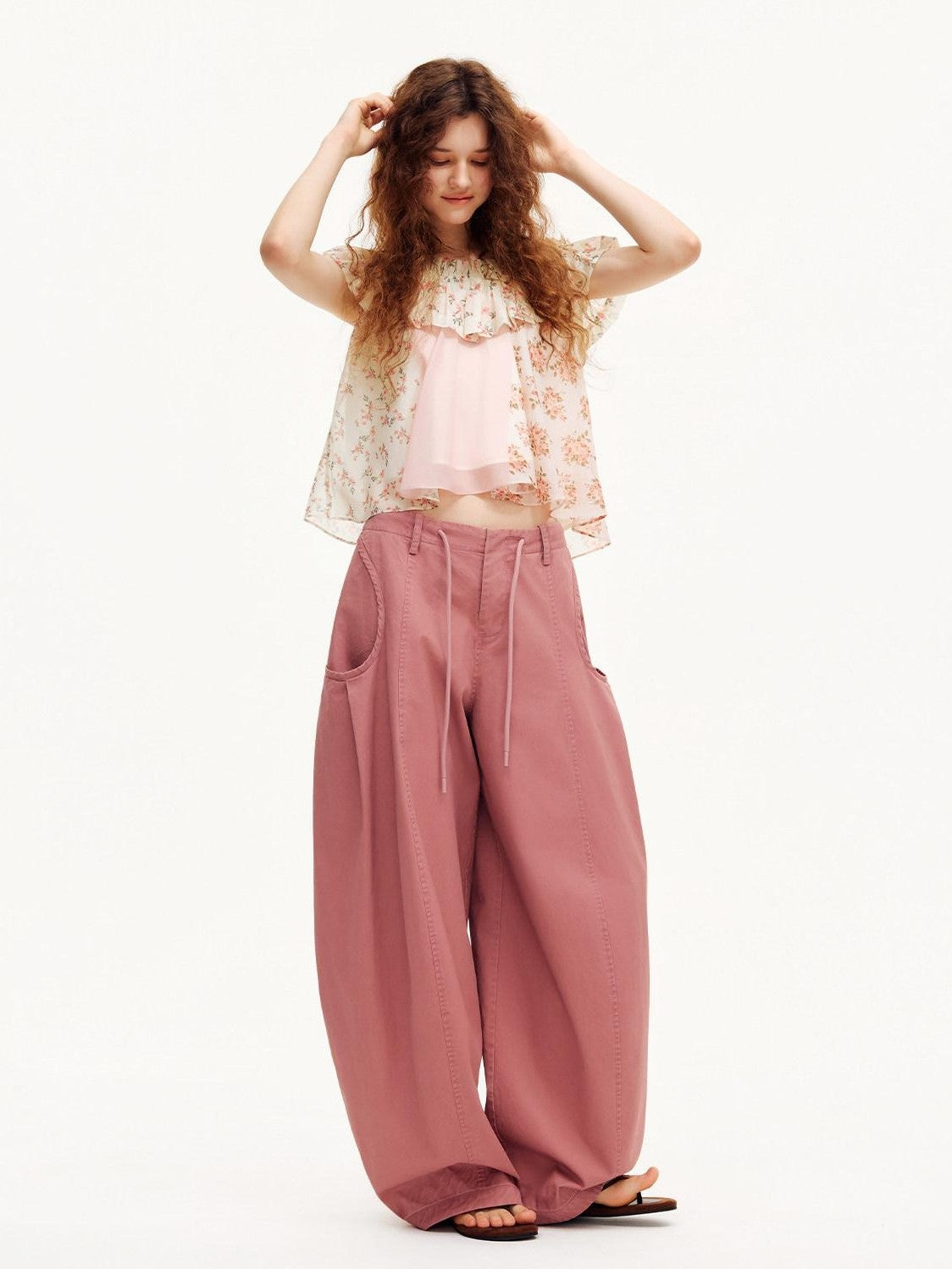 OuttheBlue Smoky Pink Pleated Washed Large Pocket Drawstring Women&