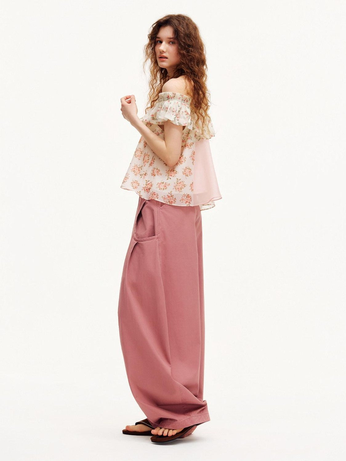 OuttheBlue Smoky Pink Pleated Washed Large Pocket Drawstring Women&