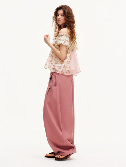 OuttheBlue Smoky Pink Pleated Washed Large Pocket Drawstring Women&