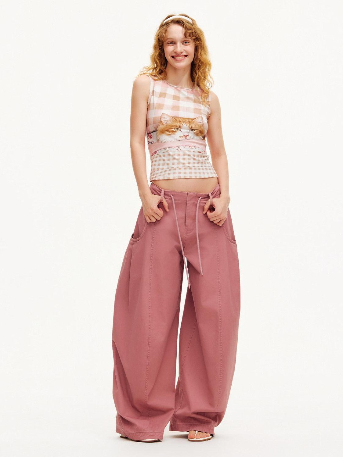 OuttheBlue Smoky Pink Pleated Washed Large Pocket Drawstring Women&