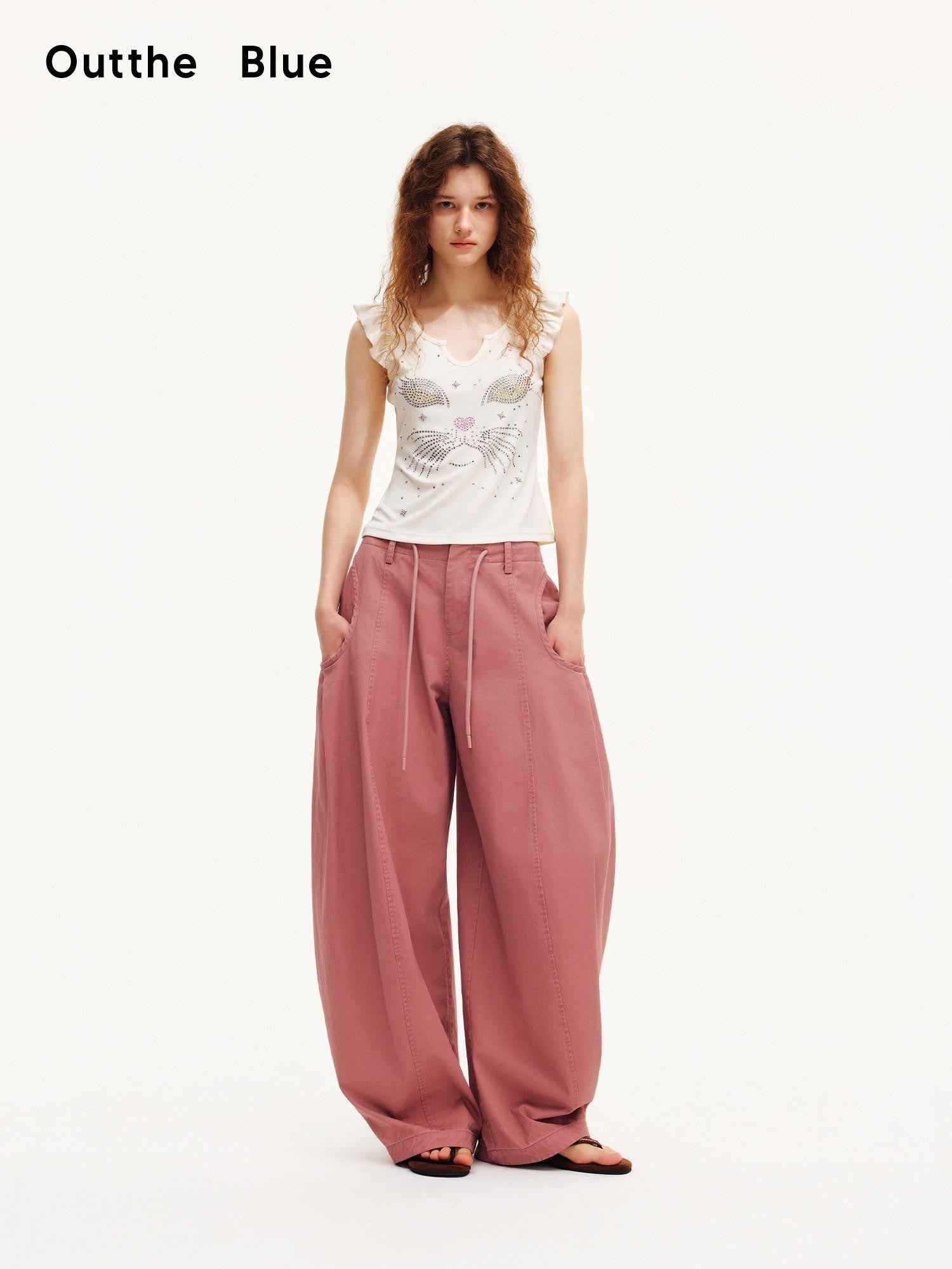 OuttheBlue Smoky Pink Pleated Washed Large Pocket Drawstring Women&