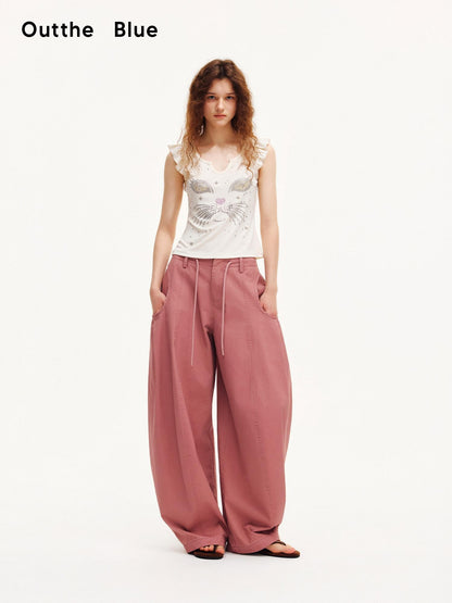 OuttheBlue Smoky Pink Pleated Washed Large Pocket Drawstring Women&