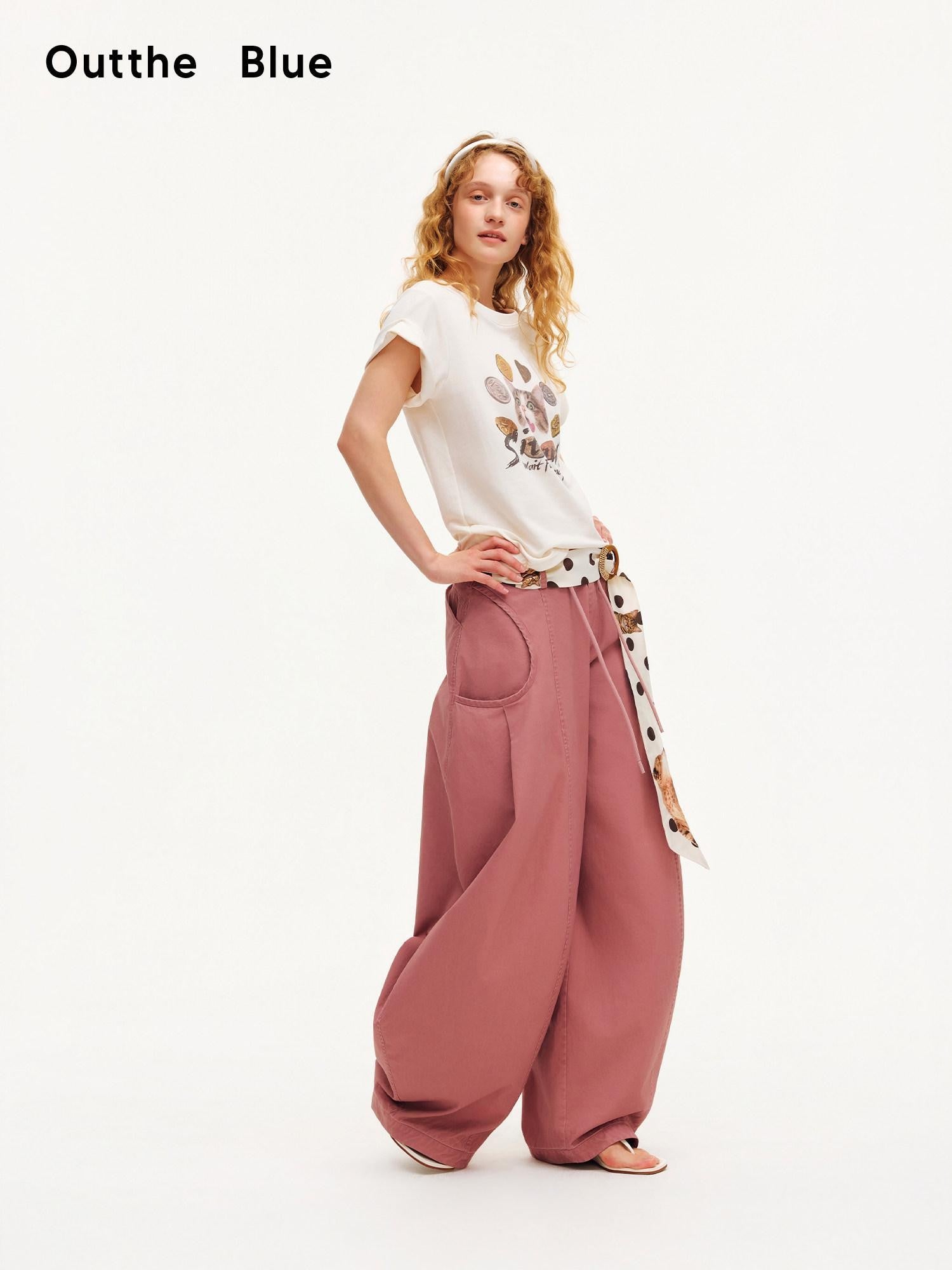 OuttheBlue Smoky Pink Pleated Washed Large Pocket Drawstring Women&