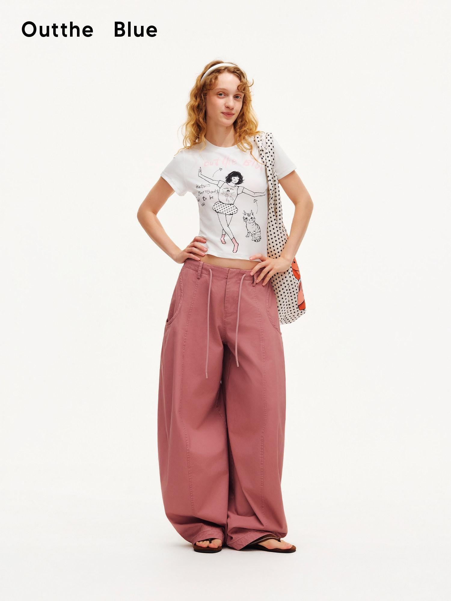 OuttheBlue Smoky Pink Pleated Washed Large Pocket Drawstring Women&