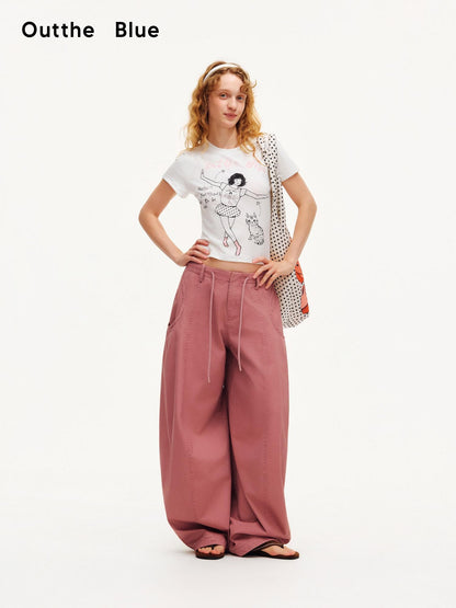 OuttheBlue Smoky Pink Pleated Washed Large Pocket Drawstring Women&