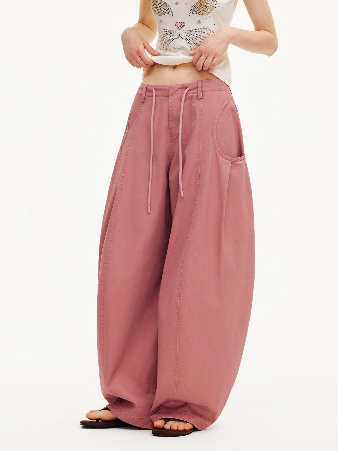 OuttheBlue Smoky Pink Pleated Washed Large Pocket Drawstring Women&