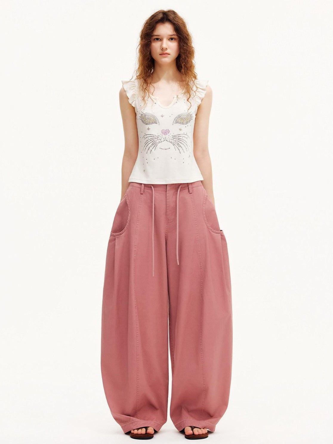OuttheBlue Smoky Pink Pleated Washed Large Pocket Drawstring Women&