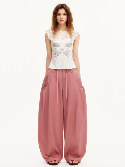 OuttheBlue Smoky Pink Pleated Washed Large Pocket Drawstring Women&