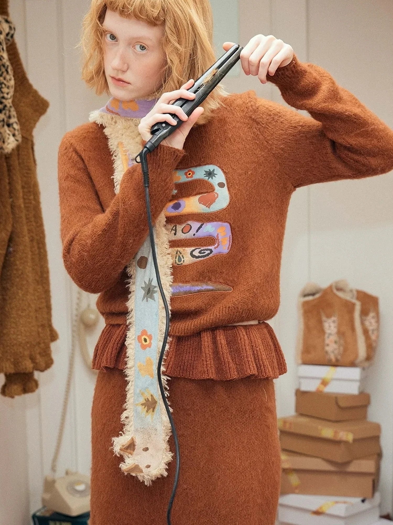OuttheBlue Snake Year Print Faux Fur Scarf