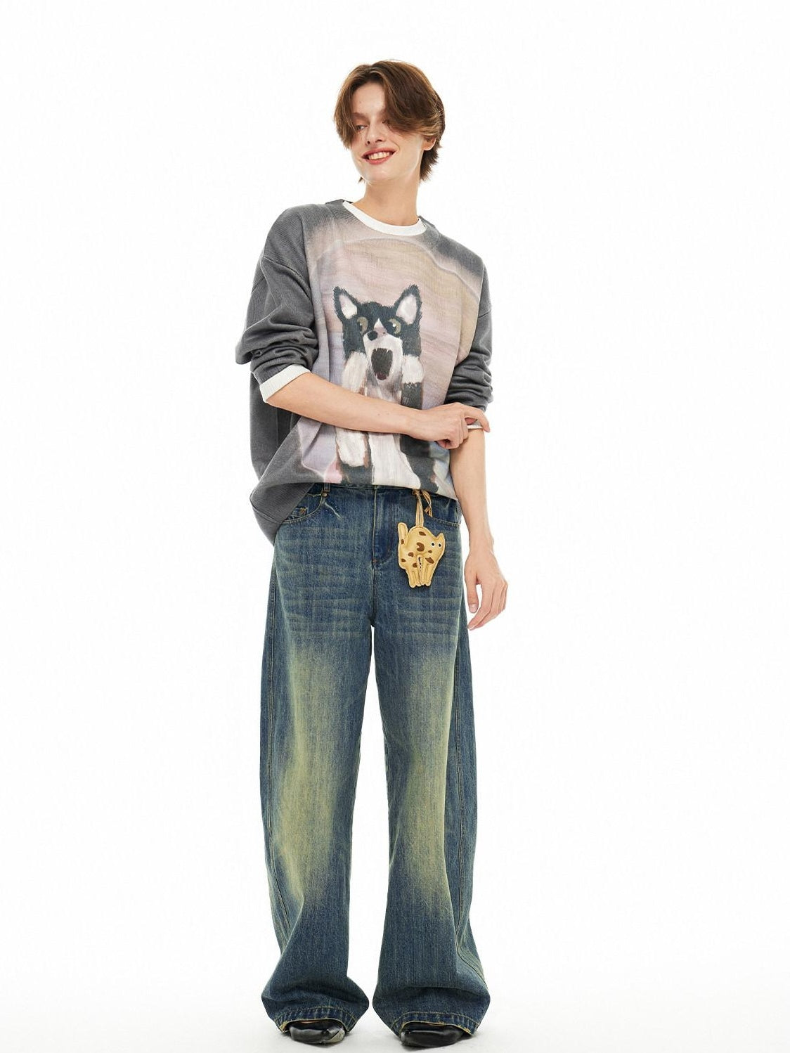 OuttheBlue Soft Acrylic Blend Classic Crewneck Pullover Office Animal Print Knitwear