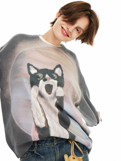 OuttheBlue Soft Acrylic Blend Classic Crewneck Pullover Office Animal Print Knitwear
