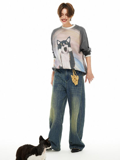 OuttheBlue Soft Acrylic Blend Classic Crewneck Pullover Office Animal Print Knitwear