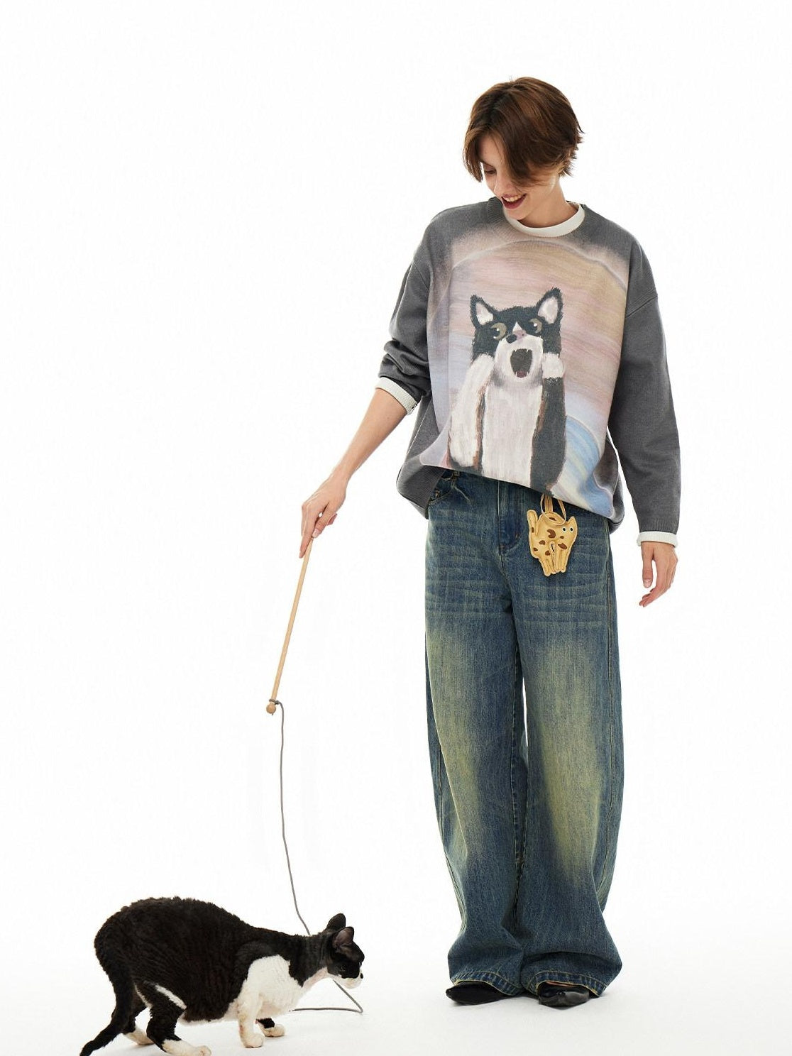 OuttheBlue Soft Acrylic Blend Classic Crewneck Pullover Office Animal Print Knitwear