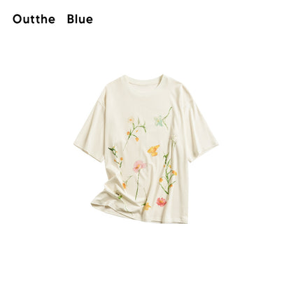 OuttheBlue Soft Breathable Lyocell Stretch Loose Fit Round Neck White Short Sleeve T-Shirts