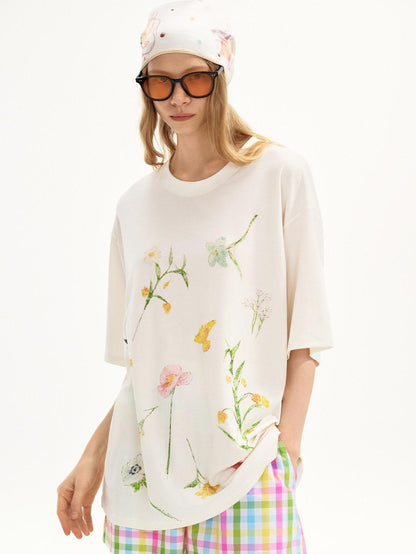 OuttheBlue Soft Breathable Lyocell Stretch Loose Fit Round Neck White Short Sleeve T-Shirts