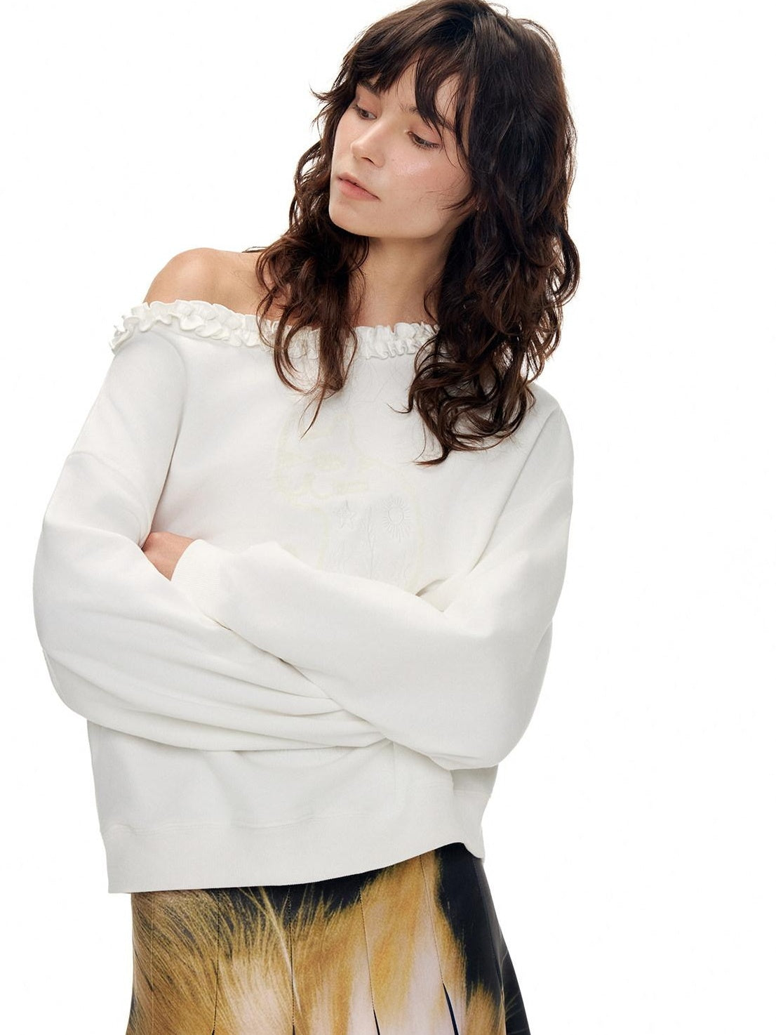 OuttheBlue Soft Cotton Blend Loose Fit Cat Silhouette Women White Long Sleeve T-Shirts