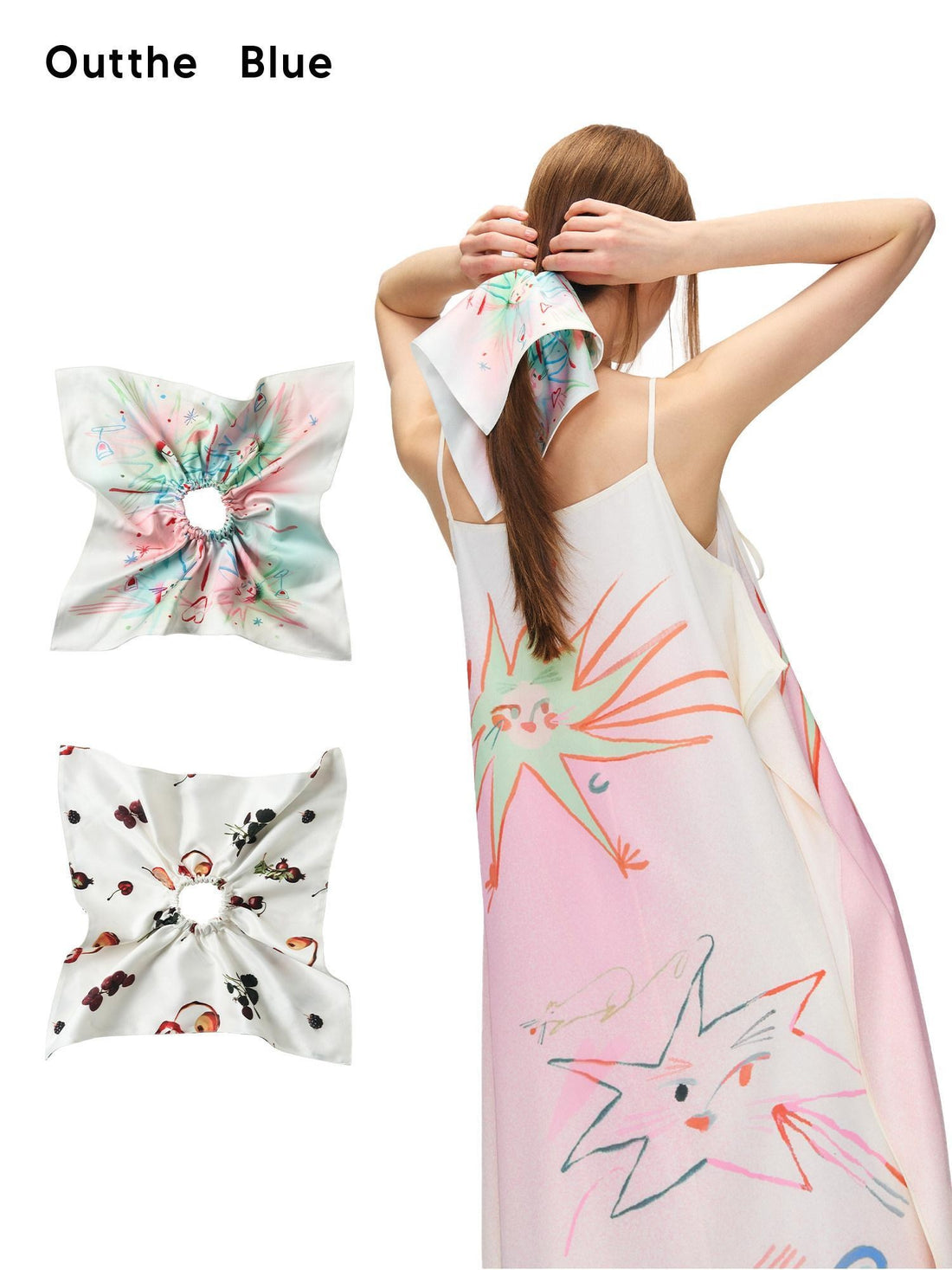 OuttheBlue Soft Elastic Minimalist Square Star Print White Pink Scrunchie Headdresses