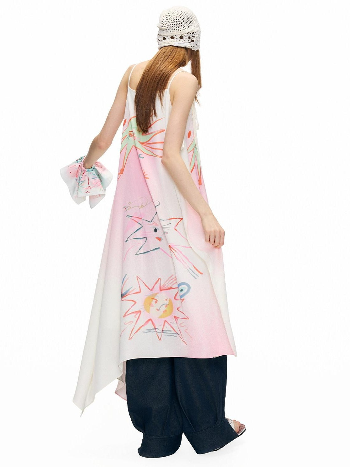 OuttheBlue Soft Elastic Minimalist Square Star Print White Pink Scrunchie Headdresses