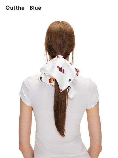 OuttheBlue Soft Elastic Minimalist Square Star Print White Pink Scrunchie Headdresses
