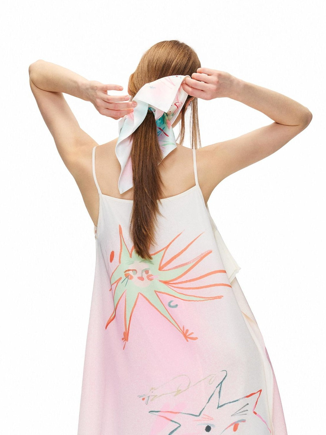 OuttheBlue Soft Elastic Minimalist Square Star Print White Pink Scrunchie Headdresses