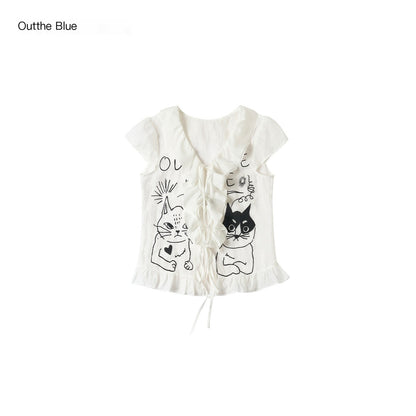 OuttheBlue_Soft_Lyocell_Animal_Print_V-neck_Loose_Cropped_Sweet_Style_Women_Blouses_MISSTT