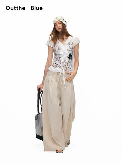 OuttheBlue Soft Lyocell Animal Print V-neck Loose Cropped Sweet Style Women Blouses