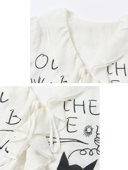 OuttheBlue Soft Lyocell Animal Print V-neck Loose Cropped Sweet Style Women Blouses