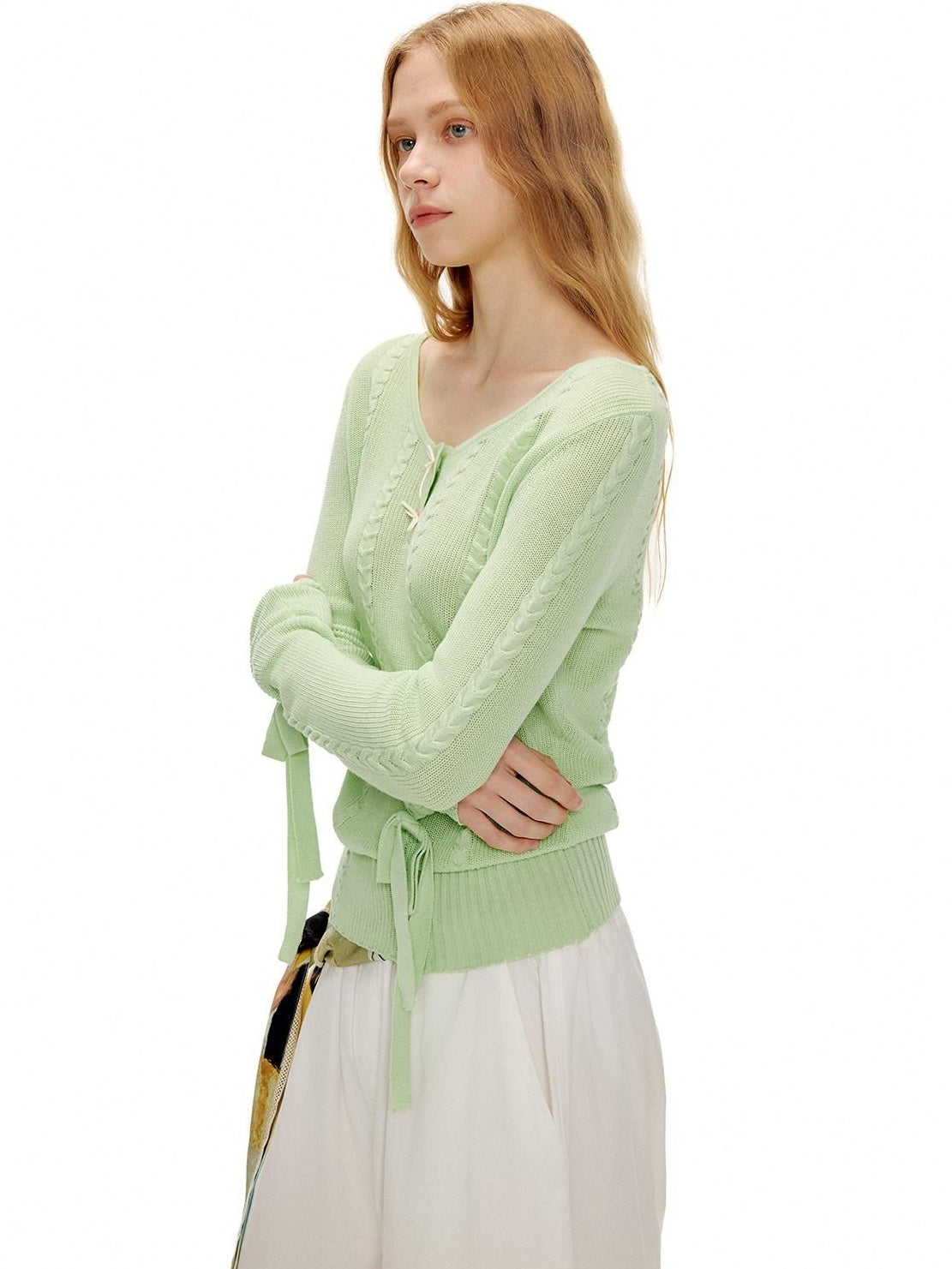OuttheBlue Soft Lyocell Blend Casual Loose Bow Women Pullover Round Neck Knitwear