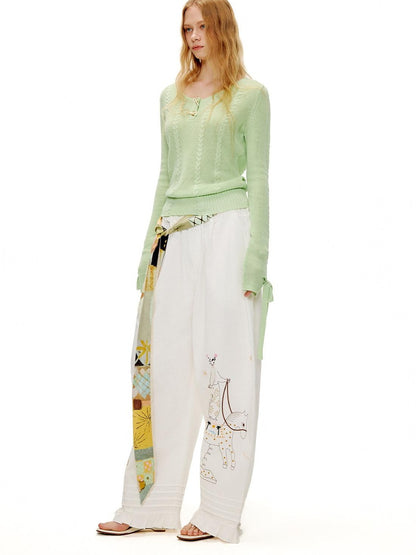 OuttheBlue Soft Lyocell Blend Casual Loose Bow Women Pullover Round Neck Knitwear
